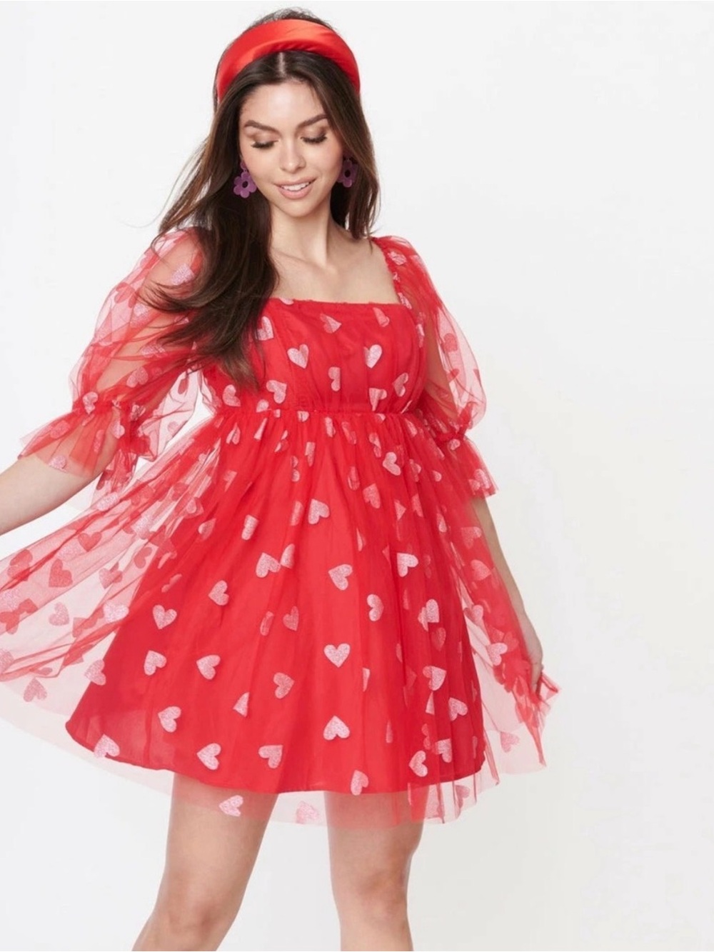 Smak Parkour Red & Pink Glitter Hearts Love Interest Babydoll Dress